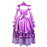 Lockable Sissy Maid Crossdressing Purple Satin Long Lace Gown [G1065]