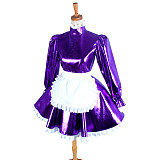 Purple Heavy PVC Lockable Sissy Maid Dress with White Apron – Crossdressing Outfit [G1046]