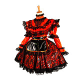 Lockable Sissy Maid Crossdressing Red Thin PVC & Black Lace Frilly Dress [G1071]