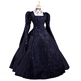 Black Taffeta Victorian Medieval Gown with Embroidered Sleeves – Handmade Crossdressing Costume [G1059]