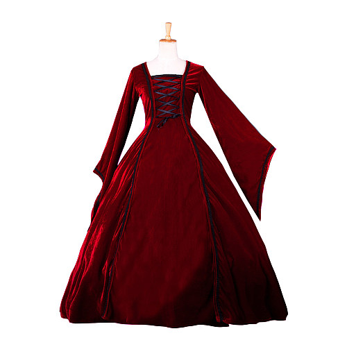Deep Red Velvet Victorian Medieval Gown – Handmade Crossdressing Costume [G1053]