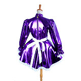 Purple Heavy PVC Lockable Sissy Maid Dress with White Apron – Crossdressing Outfit [G1046]
