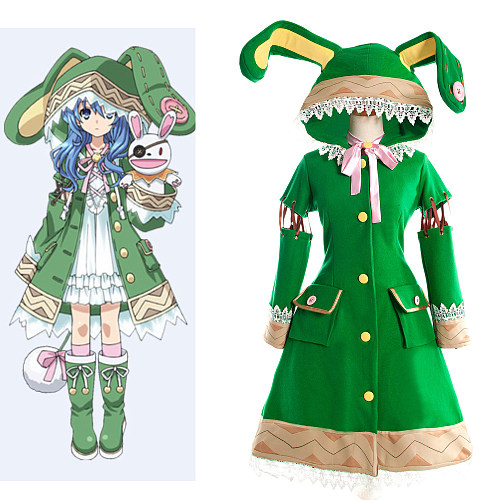 Date A Live Yoshino Green Hooded Fleece Cosplay Costume with Bunny Ears [G1083]