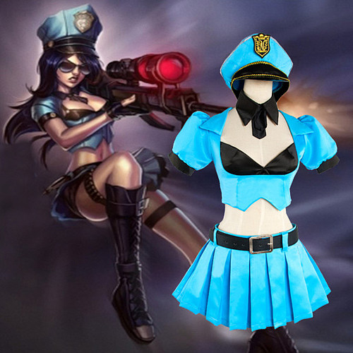 League of Legends Officer Caitlyn Satin Cosplay Costume [G1072]