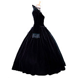 Black Velvet Victorian Medieval Gown with High Collar – Handmade Crossdressing Costume [G1068]