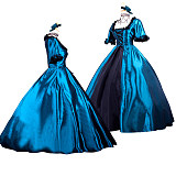 Rococo Teal & Black Taffeta Victorian Medieval Gown – Handmade Crossdressing Costume [G1057]