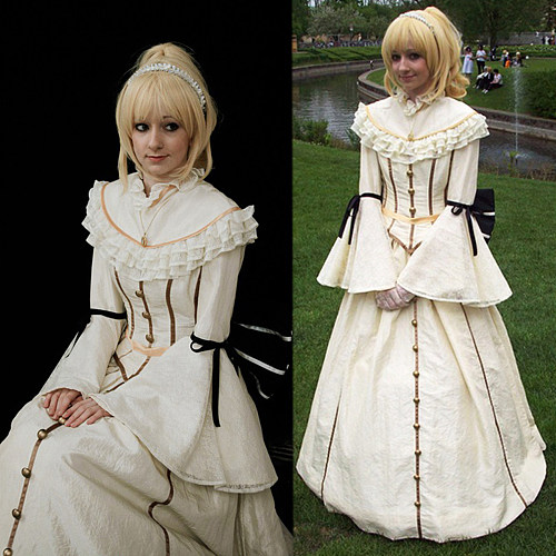 Cream Satin Victorian Medieval Gown – Handmade Crossdressing Cosplay Costume [G1084]