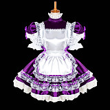 Purple Satin Lockable Sissy Maid Dress with White Lace Apron – Crossdressing Outfit [G1025]