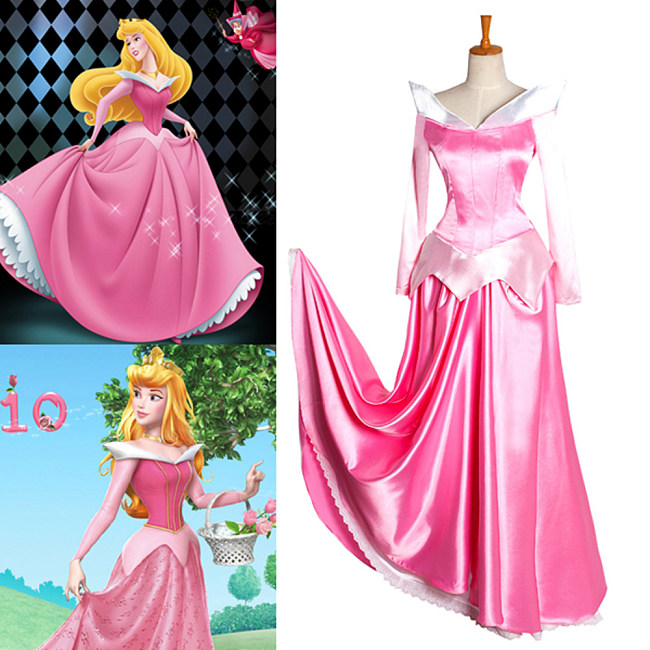 Aurora Princess Sleeping Beauty Pink Satin Cosplay Gown [G1014]