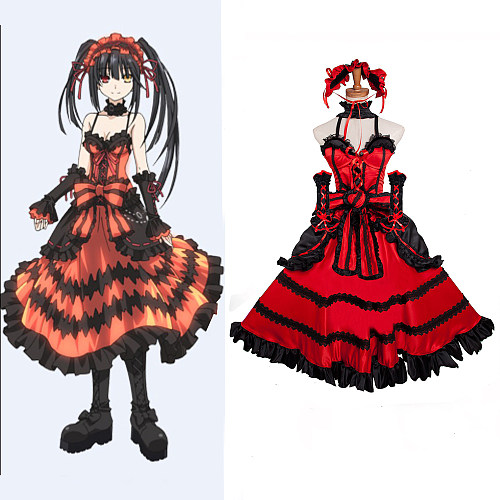 Tokisaki Kurumi Date A Live Red & Black Satin Gothic Cosplay Dress [G1169]