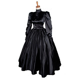 Lockable Sissy Maid Crossdressing Black Satin High Neck Long Gown [G1218]