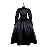 Lockable Sissy Maid Crossdressing Black Satin High Neck Long Gown [G1218]