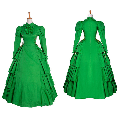 Victorian Rococo Elegant Green Cotton Medieval Gown – Handmade Historical Cosplay & Crossdressing Dress [G1113]
