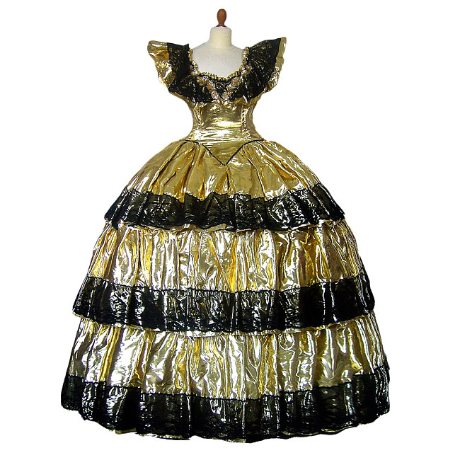 Luxury Gold and Black Thin PVC Medieval Gown Victorian Ball Dress [G1156]