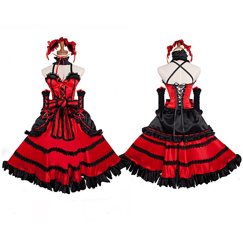 Tokisaki Kurumi Date A Live Red & Black Satin Gothic Cosplay Dress [G1169]