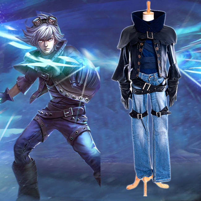 League of Legends Ezreal Faux Leather Cosplay Costume with Denim Pants [G1119]