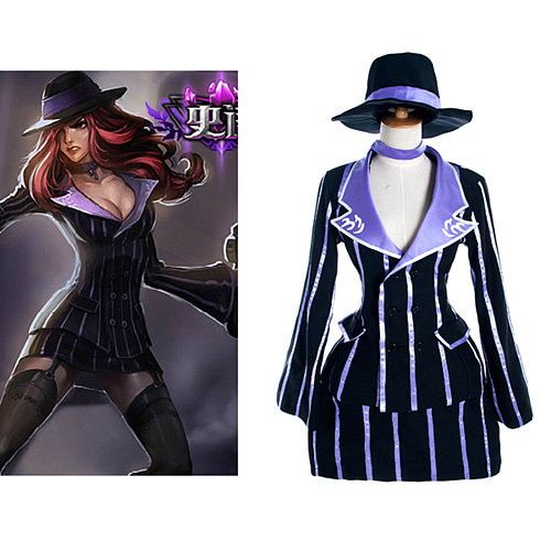 League of Legends Miss Fortune Cosplay Uniform Fabric Striped Suit with Hat [G1120]