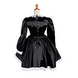 Lockable Satin Long Sleeve Sissy Maid Dress with Lace Apron [G1221]