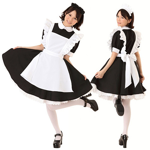 Lockable Sissy Maid Crossdressing Black & White Cotton Dress with Frilled Apron [G1254]