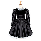 Lockable Satin Long Sleeve Sissy Maid Dress with Lace Apron [G1221]