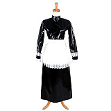 Lockable Shiny Black Thin PVC Long Sissy Maid Dress with Apron – Crossdressing Costume [G1229]