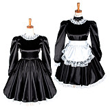 Lockable Satin Long Sleeve Sissy Maid Dress with Lace Apron [G1221]