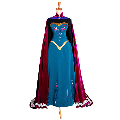 Frozen Princess Elsa Cosplay Costume with Velvet Cape - Uniform Fabric Dress [G1295]