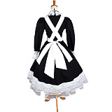 Lockable Sissy Maid Cotton Long Sleeve French Maid Uniform Black and White [G1233]
