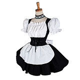 Lockable Sissy Maid Crossdressing Black & White Cotton Puff Sleeve Apron Dress [G1220]