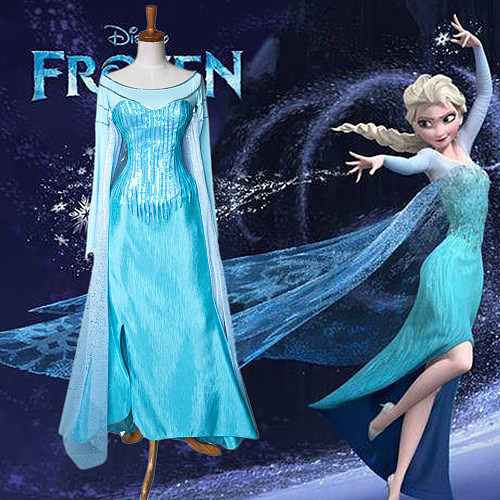 Disney Frozen Elsa Princess Satin Cosplay Dress with Glitter Cape [G1298]