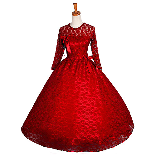 Elegant Red Lace Medieval Gown Victorian Style Ball Dress [G1286]