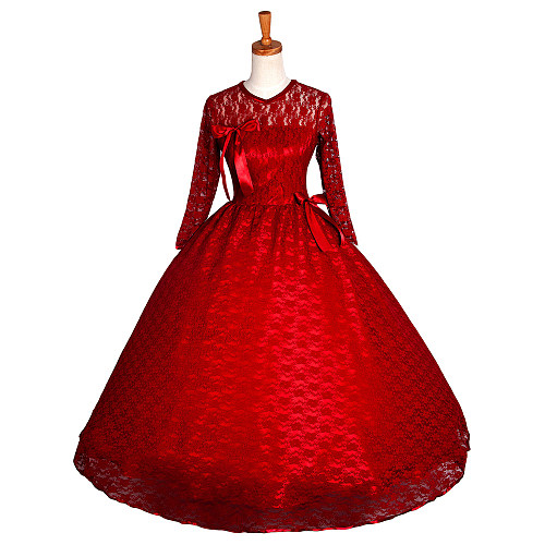 Elegant Red Lace Medieval Gown Victorian Style Ball Dress [G1286]