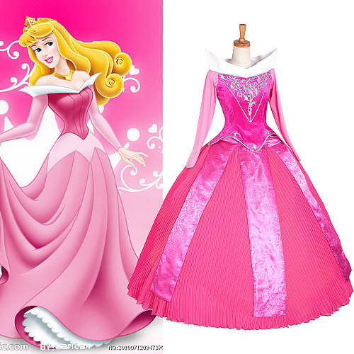 Aurora Princess Pink Ball Gown Cosplay Costume – Disney Sleeping Beauty Brocade Dress [G1249]