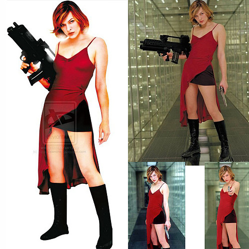 Resident Evil Alice Red Dress Cosplay Costume – Spandex Fabric [G1274]