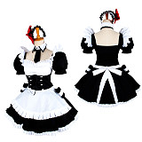 Sissy Maid Crossdressing Black & White Cotton Dress with Frilled Apron and Headpiece [G1361]