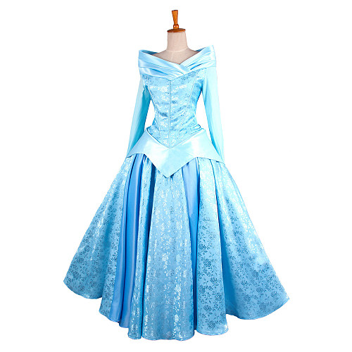 Disney Sleeping Beauty Princess Aurora Satin Medieval Gown Cosplay Dress [G1310]