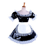 Sissy Maid Crossdressing Black & White Heavy PVC Dress with Lace Apron [G1341]