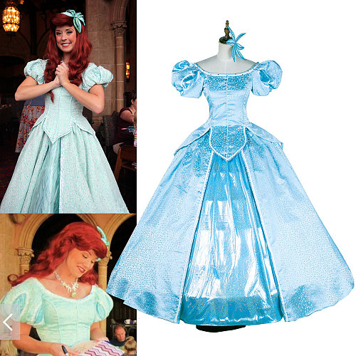 Disney Cinderella Blue Satin Princess Ball Gown Cosplay Costume [G1312]