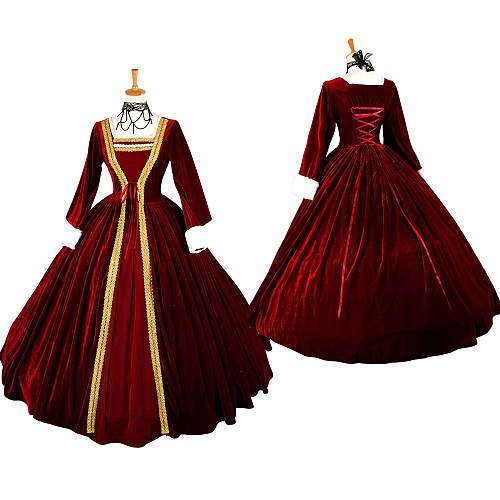 Luxury Red Velvet Medieval Gown Renaissance Ball Dress [G1315]