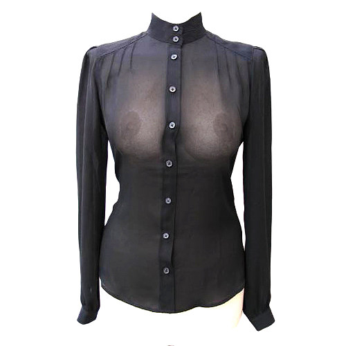 Sissy Maid Crossdressing Sheer Black Chiffon High Neck Blouse [G1352]