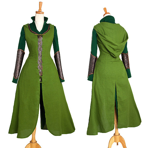 The Hobbit Tauriel Cosplay Costume Green Medieval Elf Dress with Armor – Cotton-Linen [G1306]