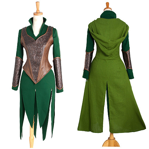 The Hobbit Tauriel Cosplay Costume Green Medieval Elf Dress with Armor – Cotton-Linen [G1306]
