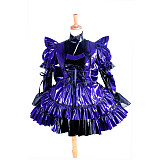Lockable Shiny Purple & Black Thin PVC Sissy Maid Crossdressing Dress with Oversized Bow [G1405]