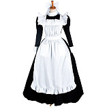 Lockable Sissy Maid Crossdressing Black Cotton Long Dress with White Apron [G1410]