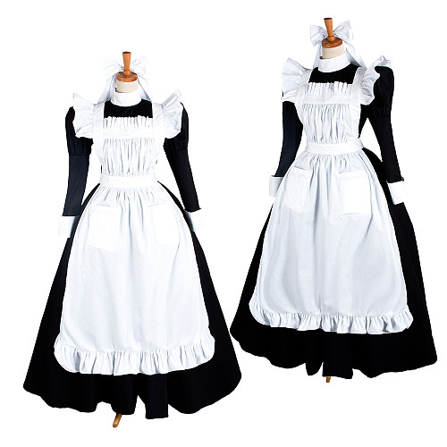 Lockable Sissy Maid Crossdressing Black Cotton Long Dress with White Apron [G1410]