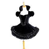 Black Velvet Gothic Lolita Dress with Puff Sleeves and Ruffle Hem [G1433]