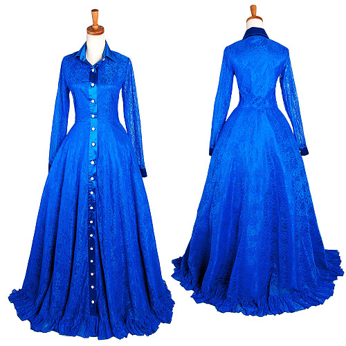 Royal Blue Satin & Lace Medieval Gown – Victorian Cosplay Costume Dress [G1432]