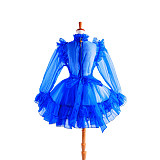Lockable Sissy Maid Crossdressing Royal Blue Sheer Organza Ruffled Dress [G1366]