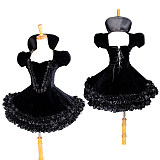 Black Velvet Gothic Lolita Dress with Puff Sleeves and Ruffle Hem [G1433]