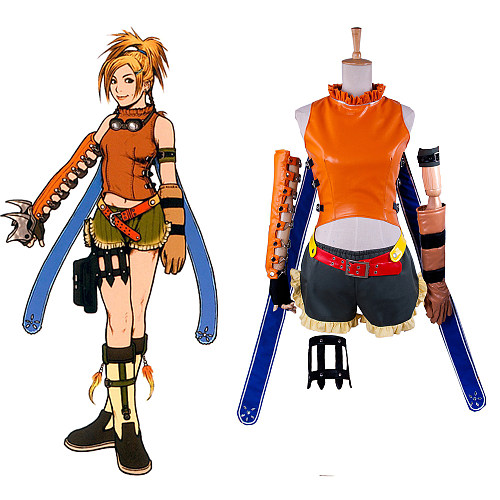 Final Fantasy FFX-2 Rikku Faux Leather Cosplay Costume with Accessories [G1401]